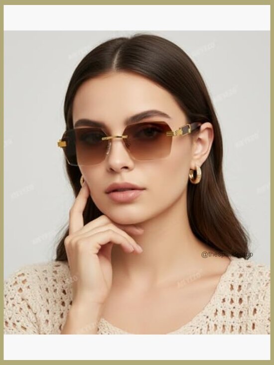 Retro Rimless Rectangular Sunglasses Vintage Frameless Unisex Tinted UV main image 4